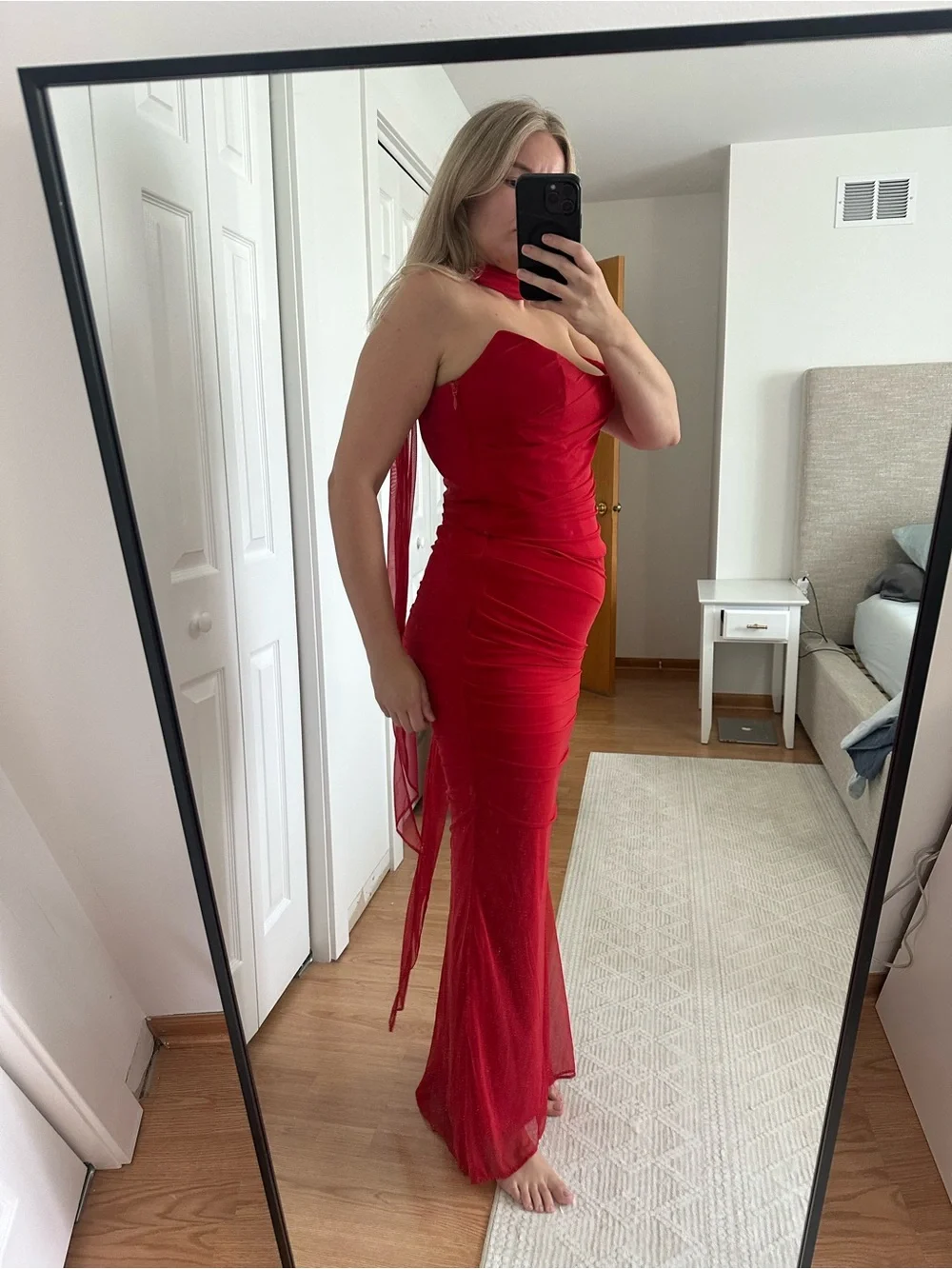 House of CB Red “Cassidy” Maxi Skirt and “Hallie” Corset with Scarf -Two Piece
